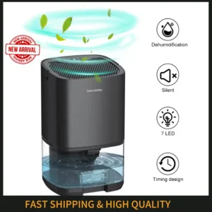 Déshumidificateur pour la maison, réservoir d'eau de 30 oz, (215 pieds carrés) déshumidificateurs pour chambre à coucher, salle de bain, sous-sol avec 7 lumières colorées