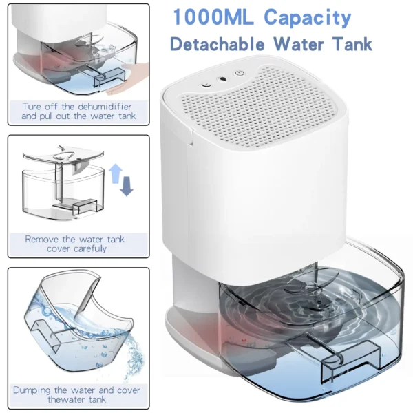 Déshumidificateur pour la maison, réservoir d'eau de 30 oz, (215 pieds carrés) déshumidificateurs pour chambre à coucher, salle de bain, sous-sol avec 7 lumières colorées – Image 2