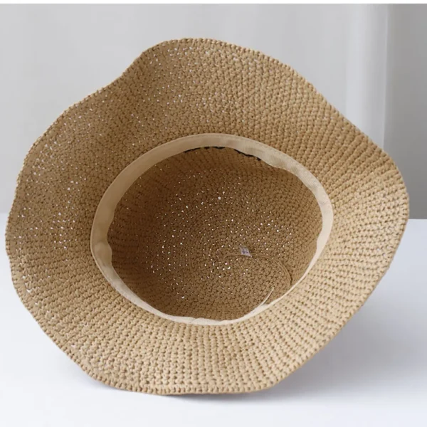 Nouvelles femmes Chapeau de soleil large bord chapeaux de plage femmes été Chapeau de paille pliable Chapeau de soleil Chapeau Femme plage Protection UV Casquette – Image 4